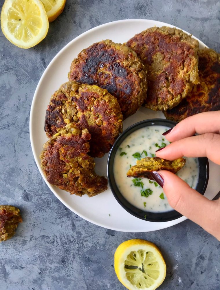 Vegan Lentil Patties with Yogurt Dip